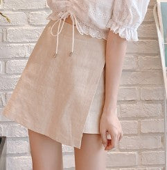 Embroidery Summer White Short sleeve Linen Cotton Mini Blouse Skirt