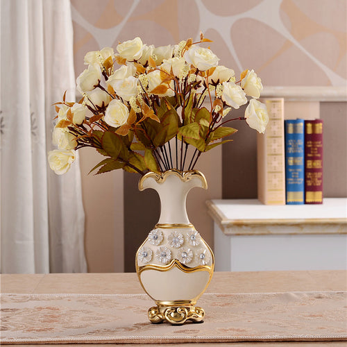 Load image into Gallery viewer, Renaissance Ceramic Flower Vase-home accent-wanahavit-A n 2White Roses-wanahavit
