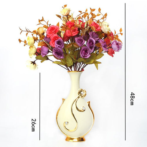 Load image into Gallery viewer, Renaissance Ceramic Flower Vase-home accent-wanahavit-Big C n 3Mixed Roses-wanahavit
