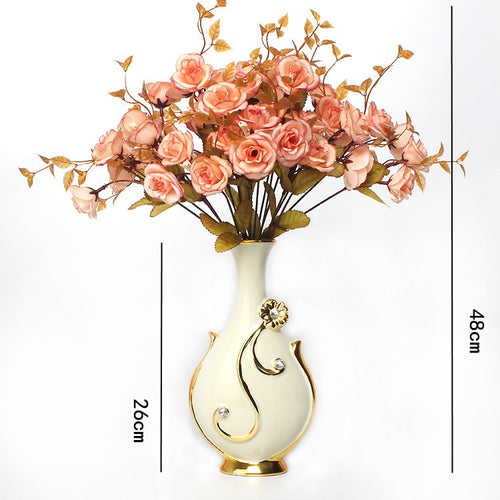 Load image into Gallery viewer, Renaissance Ceramic Flower Vase-home accent-wanahavit-Big C n 3Pink Roses-wanahavit
