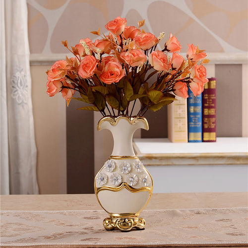 Load image into Gallery viewer, Renaissance Ceramic Flower Vase-home accent-wanahavit-A n 2Orange Roses-wanahavit
