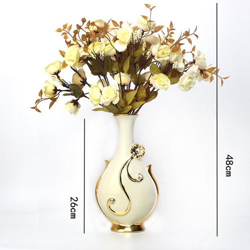 Load image into Gallery viewer, Renaissance Ceramic Flower Vase-home accent-wanahavit-Big C n 3White Roses-wanahavit
