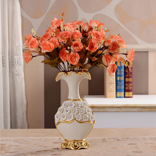 Load image into Gallery viewer, Renaissance Ceramic Flower Vase-home accent-wanahavit-Big A n 3Orange Rose-wanahavit
