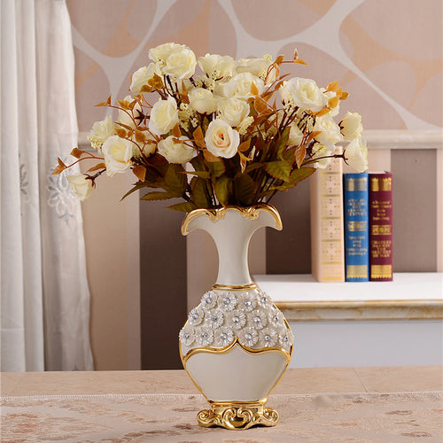 Load image into Gallery viewer, Renaissance Ceramic Flower Vase-home accent-wanahavit-Big A n 3White Roses-wanahavit
