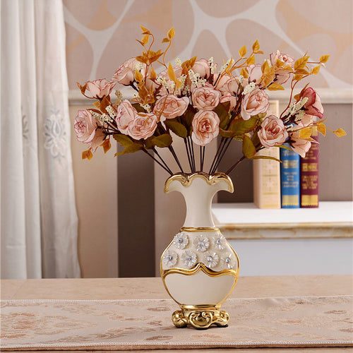 Load image into Gallery viewer, Renaissance Ceramic Flower Vase-home accent-wanahavit-A n 2Pink Roses-wanahavit
