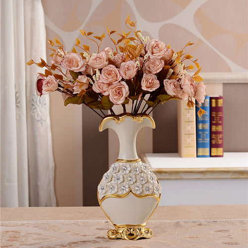 Load image into Gallery viewer, Renaissance Ceramic Flower Vase-home accent-wanahavit-Big A n 3Pink Roses-wanahavit
