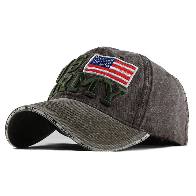 100% Washed Cotton Embroidery US Army Flag Baseball Cap-unisex-wanahavit-F128 Green Brown-Adjustable-wanahavit