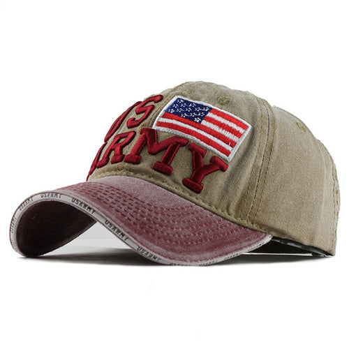 Load image into Gallery viewer, 100% Washed Cotton Embroidery US Army Flag Baseball Cap-unisex-wanahavit-F128 Red Khaki-Adjustable-wanahavit
