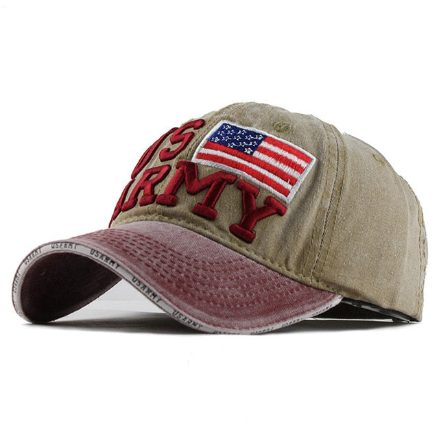100% Washed Cotton Embroidery US Army Flag Baseball Cap-unisex-wanahavit-F128 Red Khaki-Adjustable-wanahavit