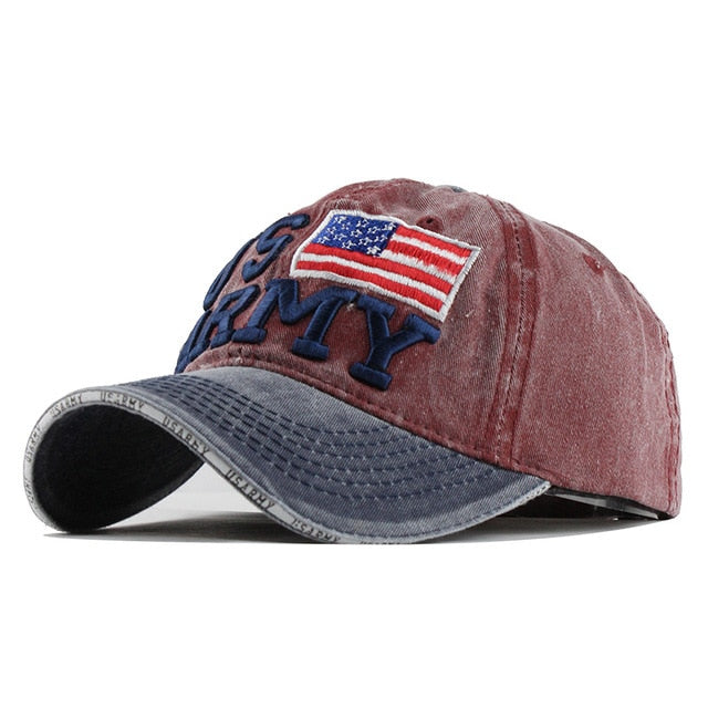 100% Washed Cotton Embroidery US Army Flag Baseball Cap-unisex-wanahavit-F128 Navy Red-Adjustable-wanahavit