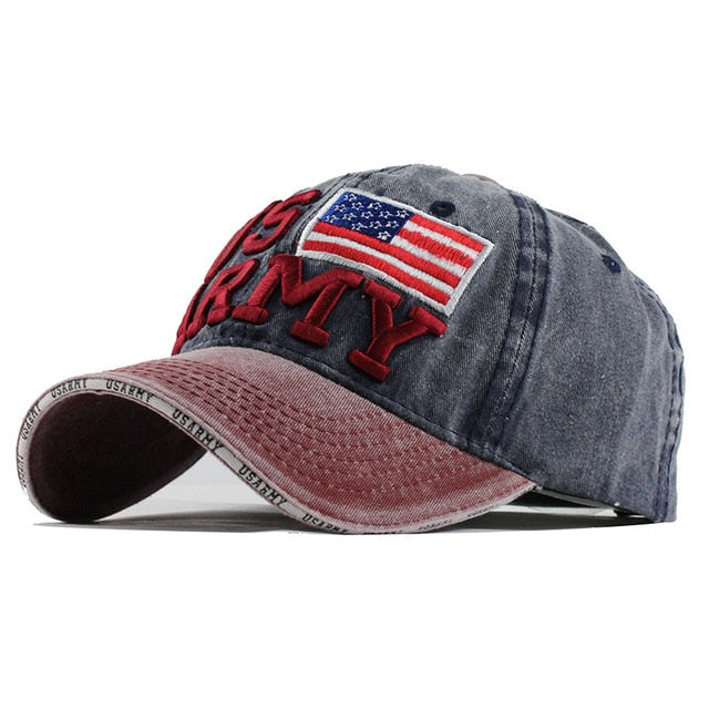 100% Washed Cotton Embroidery US Army Flag Baseball Cap-unisex-wanahavit-F128 Red Navy-Adjustable-wanahavit