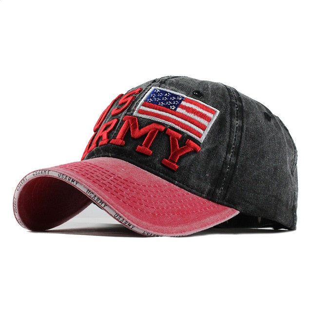 100% Washed Cotton Embroidery US Army Flag Baseball Cap-unisex-wanahavit-F128 Rose Black-Adjustable-wanahavit