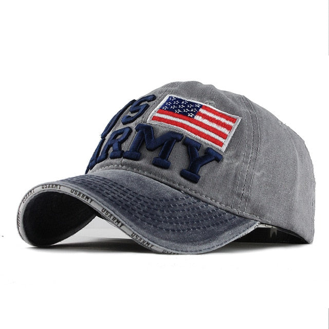 100% Washed Cotton Embroidery US Army Flag Baseball Cap-unisex-wanahavit-F128 Navy Gray-Adjustable-wanahavit