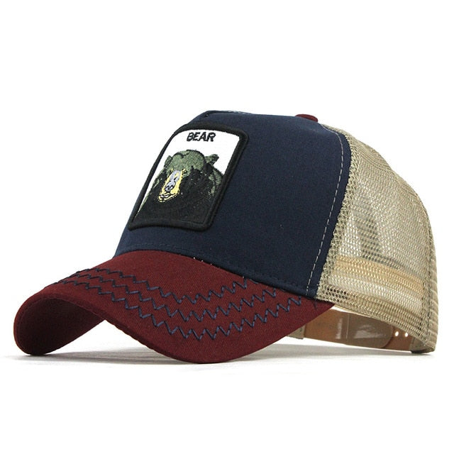 Bear Embroidered Mesh Trucker Snapback Baseball Cap-unisex-wanahavit-F192 Red-Adjustable-wanahavit