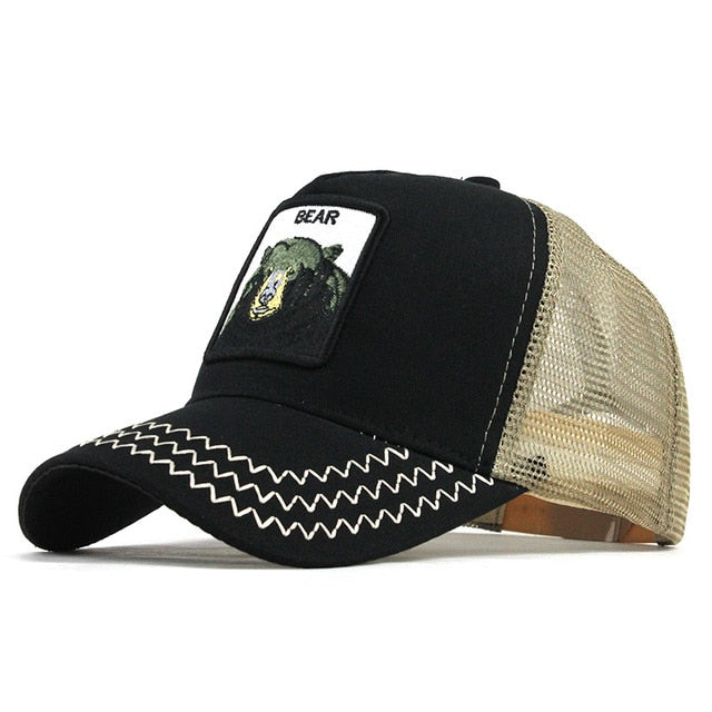 Bear Embroidered Mesh Trucker Snapback Baseball Cap-unisex-wanahavit-F192 Black-Adjustable-wanahavit