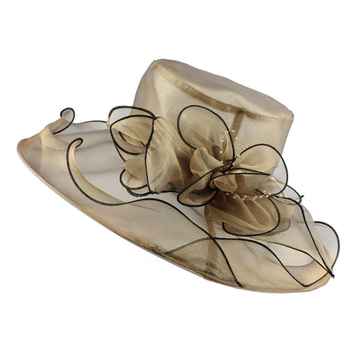 Load image into Gallery viewer, Elegant English Floral Brim Church Hat-women-wanahavit-F305 Light brown-wanahavit
