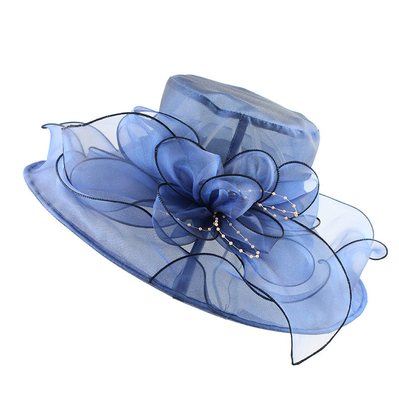 Elegant English Floral Brim Church Hat-women-wanahavit-F305 Blue-wanahavit