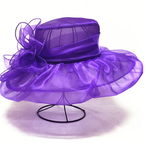 Load image into Gallery viewer, Elegant Wide Brim Ribbon Knot Church Hat-women-wanahavit-F306 Purple-wanahavit
