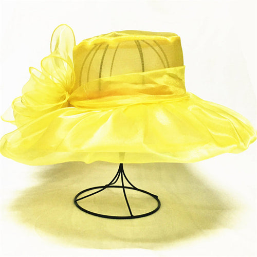 Load image into Gallery viewer, Elegant Wide Brim Ribbon Knot Church Hat-women-wanahavit-F306 Yellow-wanahavit
