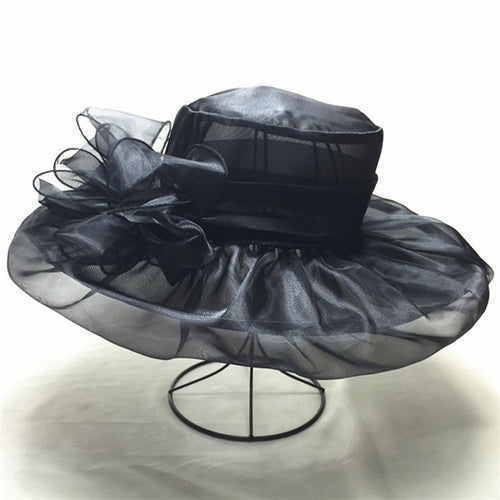 Load image into Gallery viewer, Elegant Wide Brim Ribbon Knot Church Hat-women-wanahavit-F306 Black-wanahavit
