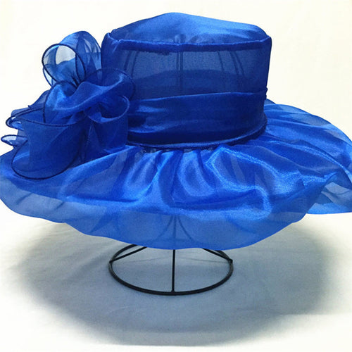 Load image into Gallery viewer, Elegant Wide Brim Ribbon Knot Church Hat-women-wanahavit-F306 Blue-wanahavit
