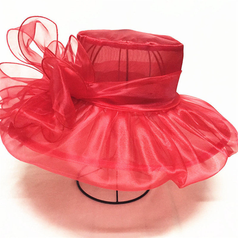 Elegant Wide Brim Ribbon Knot Church Hat-women-wanahavit-F306 Red-wanahavit