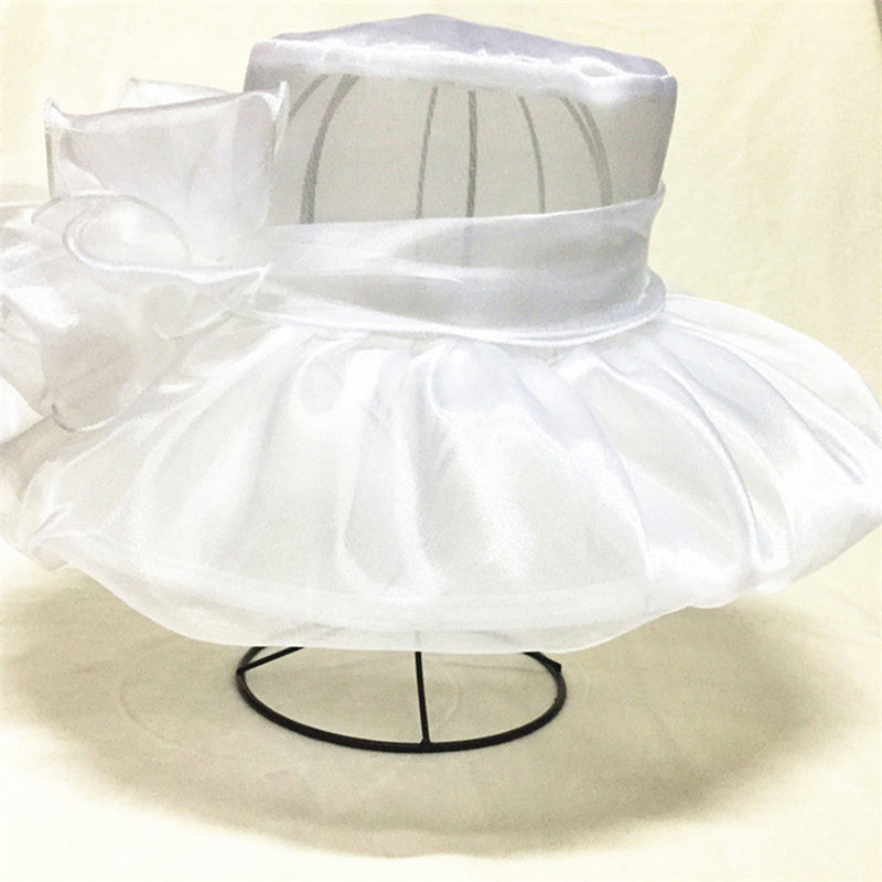Elegant Wide Brim Ribbon Knot Church Hat-women-wanahavit-F306 White-wanahavit