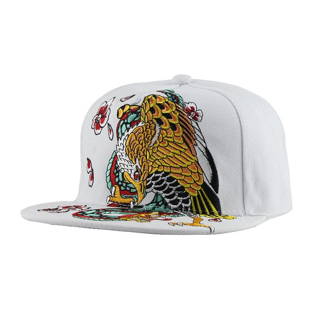 Eagle Embroidery Street Style Snapback Hip Hop Cap-unisex-wanahavit-F136 White-Adjustable-wanahavit