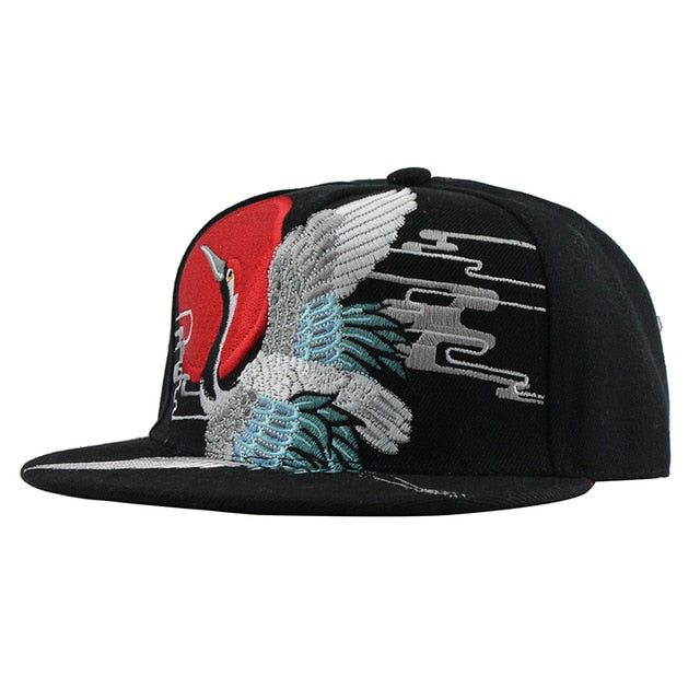 Bird Embroidery Street Style Snapback Hip Hop Cap-unisex-wanahavit-F135 Black-Adjustable-wanahavit