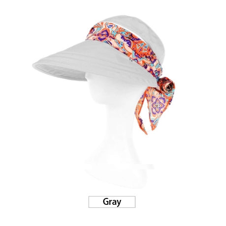 Load image into Gallery viewer, Wide Brim with Sun Hat with Bandana-women-wanahavit-F308 Gray-wanahavit
