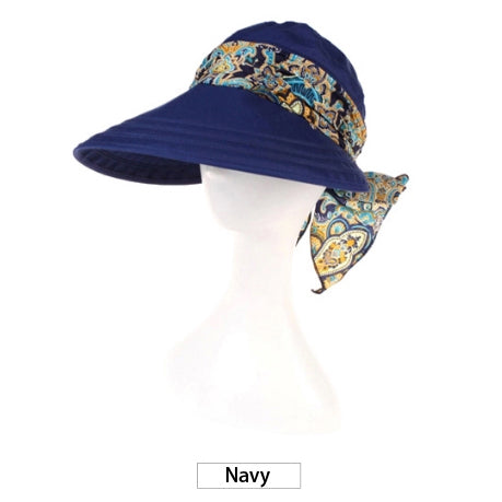 Load image into Gallery viewer, Wide Brim with Sun Hat with Bandana-women-wanahavit-F308 Navy-wanahavit
