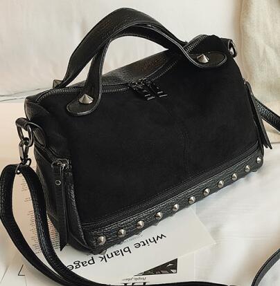 Velvet Rivet Punk Style Leather Suede Patchwork Shoulder Bag-women-wanahavit-black-(20cm<Max Length<30cm)-wanahavit
