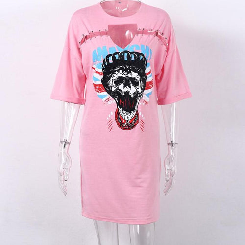 Load image into Gallery viewer, Skull Printed Hollow Out Summer Dress-women-wanahavit-Pink-L-wanahavit
