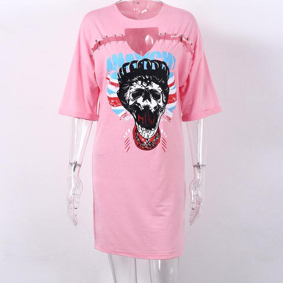 Skull Printed Hollow Out Summer Dress-women-wanahavit-Pink-L-wanahavit