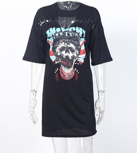 Skull Printed Hollow Out Summer Dress-women-wanahavit-Black-L-wanahavit