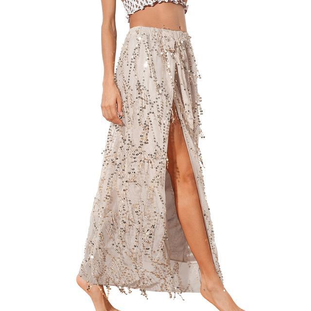 Fashion Sequin Open Slit Long Skirt-women-wanahavit-S-wanahavit