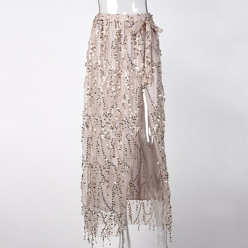 Load image into Gallery viewer, Fashion Sequin Open Slit Long Skirt-women-wanahavit-L-wanahavit
