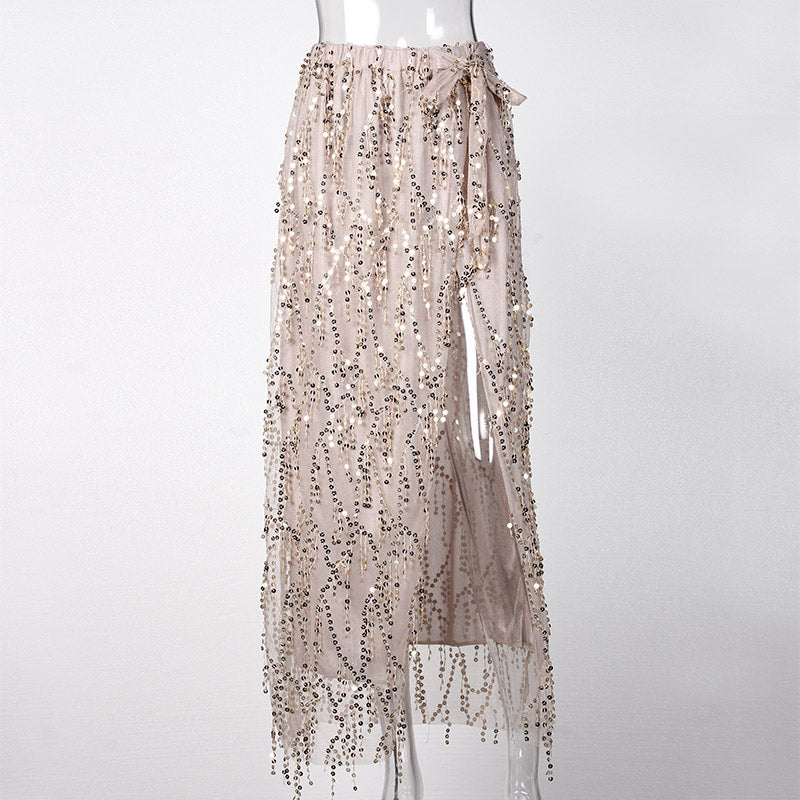 Fashion Sequin Open Slit Long Skirt-women-wanahavit-L-wanahavit