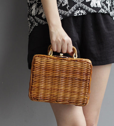 Rattan Retro Box Trunk Tote Handbag-women-wanahavit-Light Brown-wanahavit
