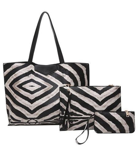 Zebra Pattern Composite Leather Handbag Set-women-wanahavit-black-(30cm<Max Length<50cm)-wanahavit