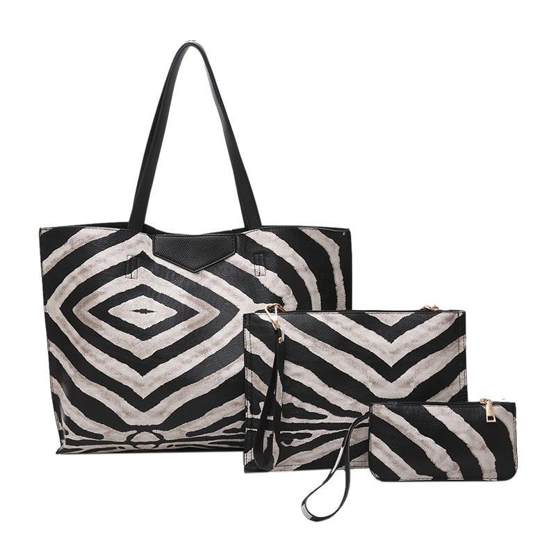 Zebra Pattern Composite Leather Handbag Set-women-wanahavit-black-(30cm<Max Length<50cm)-wanahavit