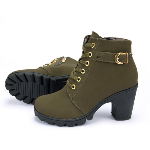 Load image into Gallery viewer, PU Leather High Heels Shoes-women-wanahavit-Army Green-4.5-wanahavit
