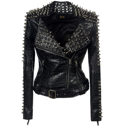 Load image into Gallery viewer, Gothic Rivet Punk Faux leather PU Jacket-women-wanahavit-Black-L-wanahavit
