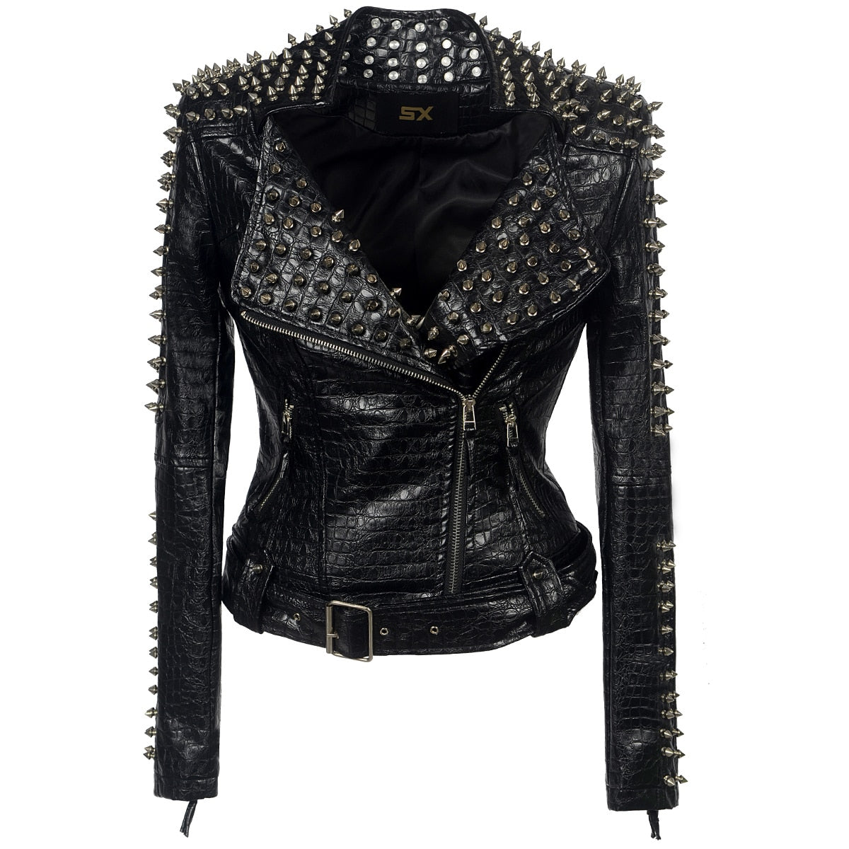 Gothic Rivet Punk Faux leather PU Jacket-women-wanahavit-Black-L-wanahavit
