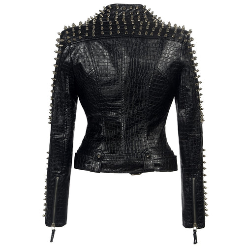Load image into Gallery viewer, Gothic Rivet Punk Faux leather PU Jacket-women-wanahavit-Black-L-wanahavit
