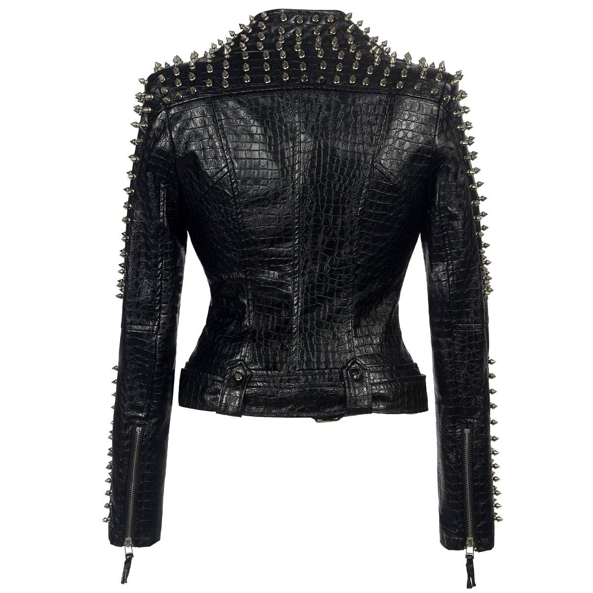 Gothic Rivet Punk Faux leather PU Jacket-women-wanahavit-Black-L-wanahavit