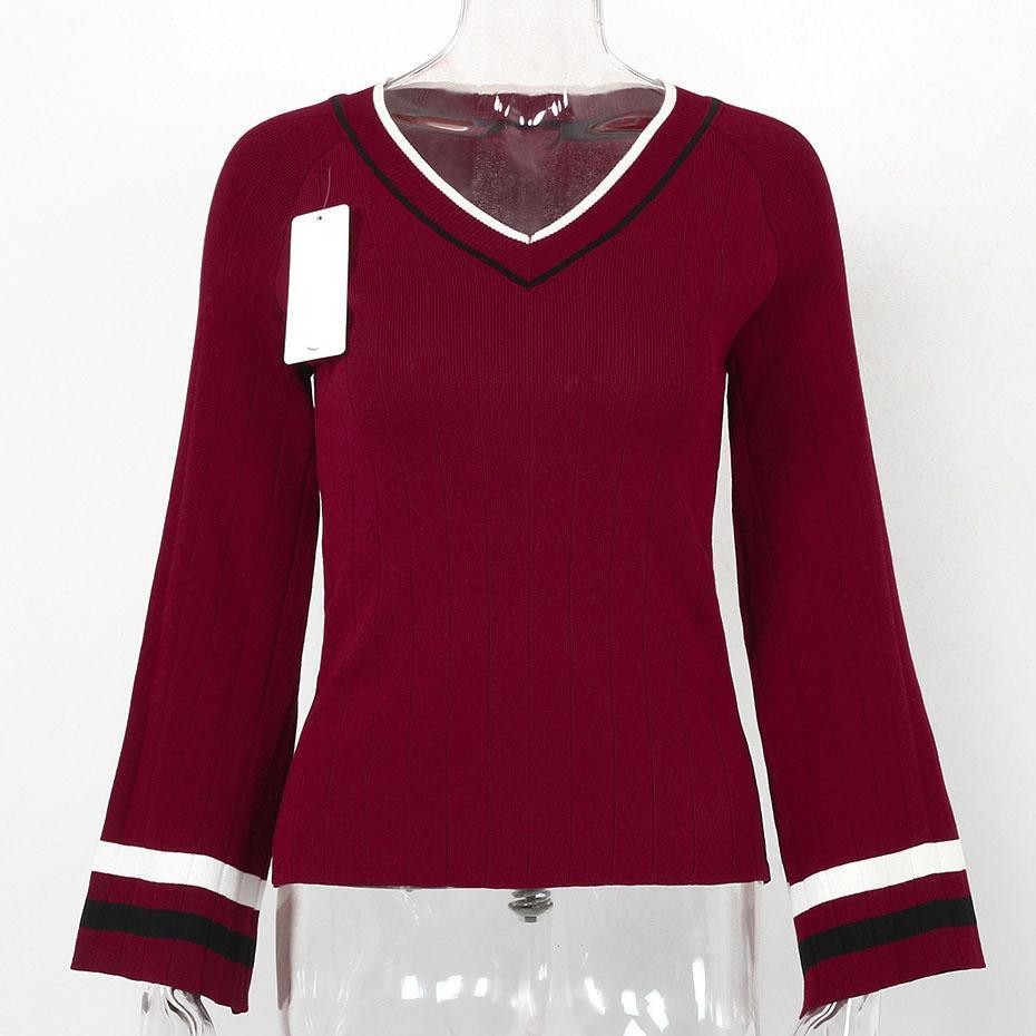 Flare Long Sleeve Striped Knitted Sweater-women-wanahavit-Red-One Size-wanahavit