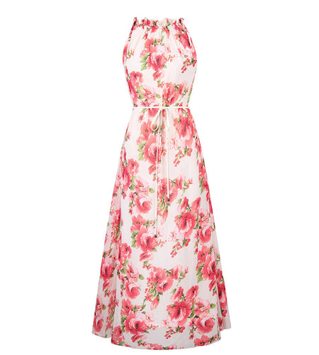 Floral Print Long Chiffon Summer Dress-women-wanahavit-Apricot-XXL-wanahavit