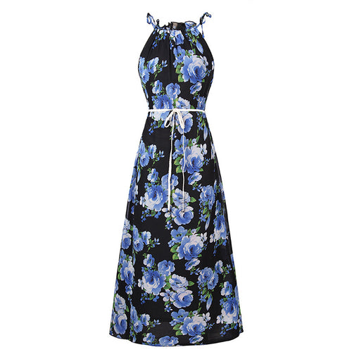 Load image into Gallery viewer, Floral Print Long Chiffon Summer Dress-women-wanahavit-Blue-XXL-wanahavit
