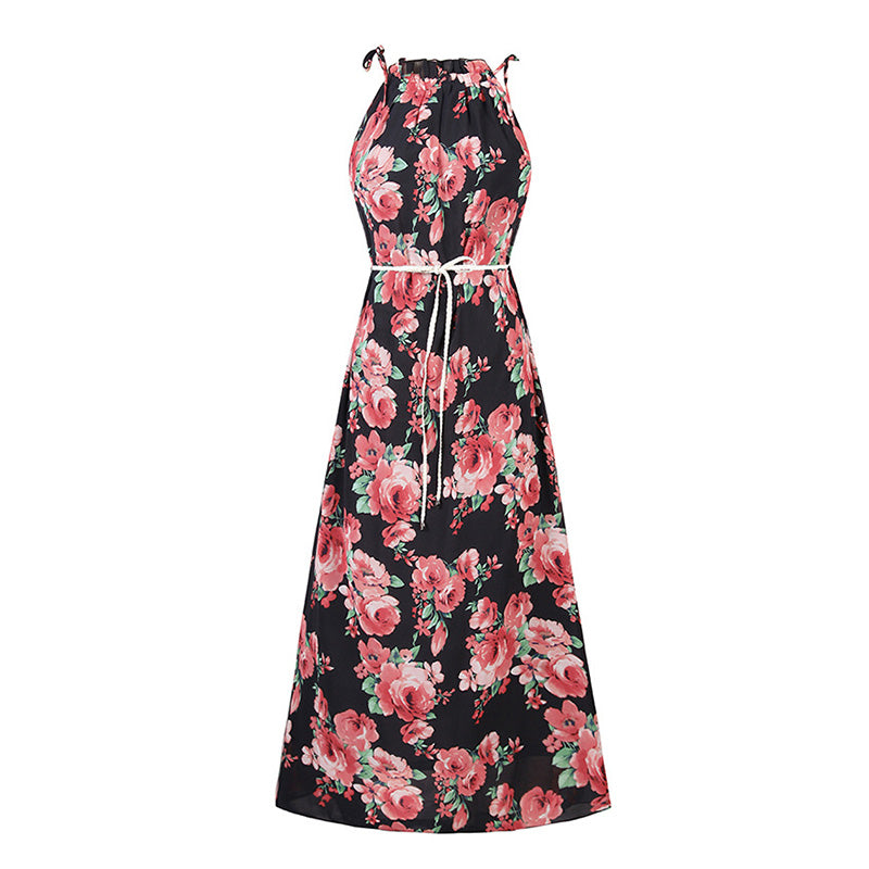 Floral Print Long Chiffon Summer Dress-women-wanahavit-Black-XXL-wanahavit